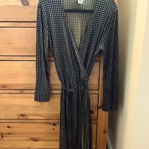 Garnet Hill True Wrap asymmetrical long sleeve Midi Dress